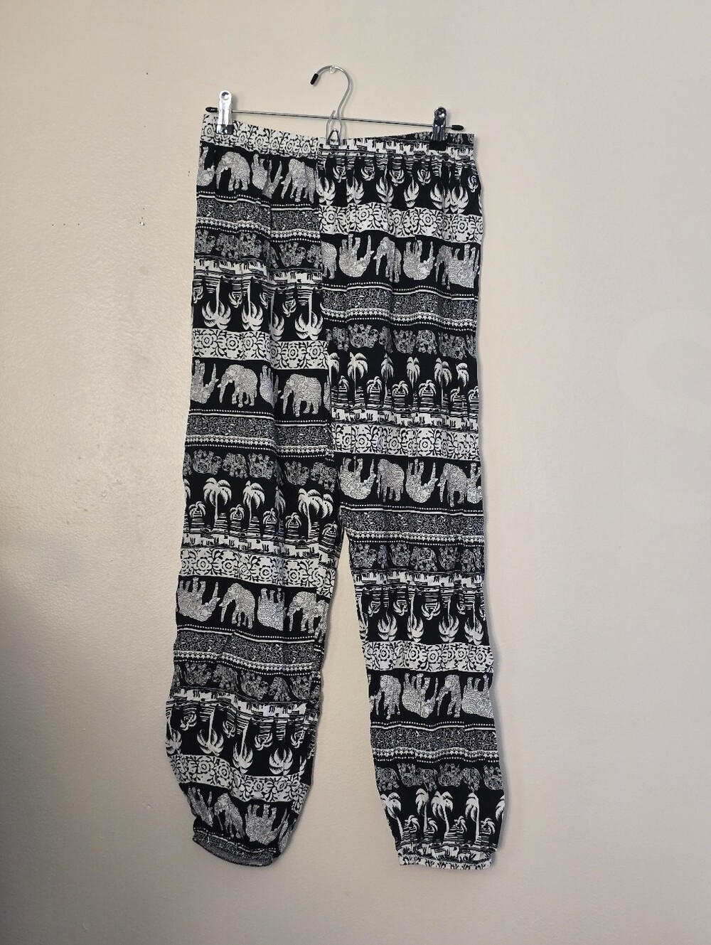 Black & White Elephant Print Harem Pants